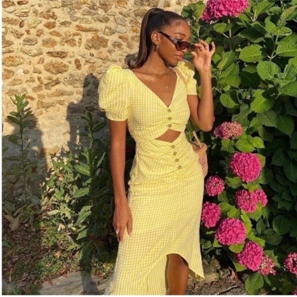 Song Of Style Lena Cut Out Midi Dress Yellow - Picture 2 of 9